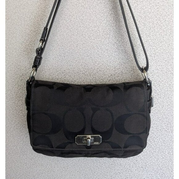 Coach Chelsea Signature Flap Convertible Shoulder/Crossbody Bag Canvas Black Y2K - Picture 1 of 12